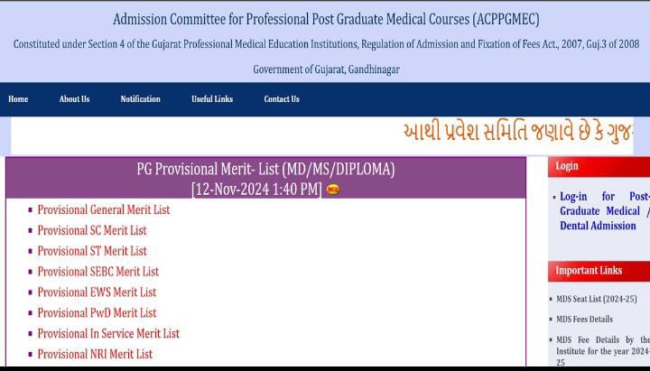 Gujarat NEET PG Counselling 2024 Provisional Merit List Out